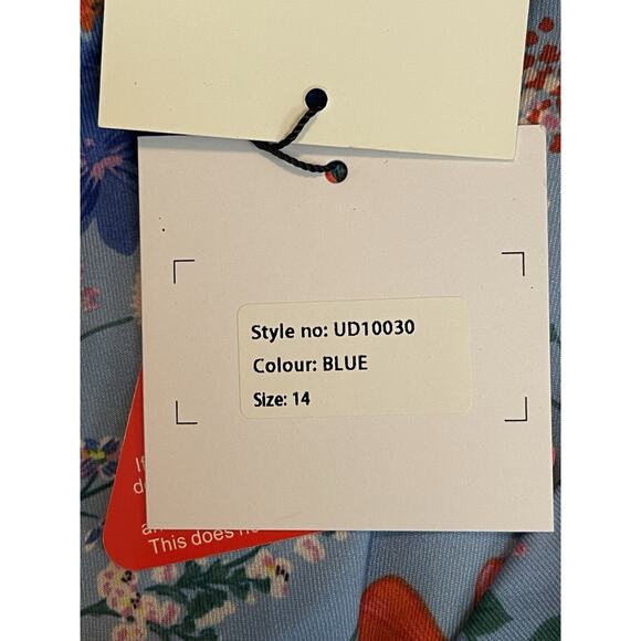 Unique 21 Blue Floral Short Sleeve Blouse Women's 10 Business Office Front Tie - Picture 4 of 4